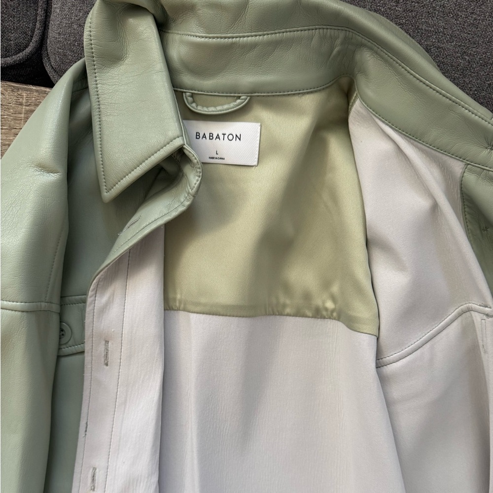 Aritzia Babaton Sage Green Faux Leather Shirt - Picture 3 of 7